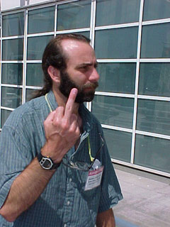 Stephen Sprigle demonstrating the proper fingerspelling gesture for the Japanese letter "shin"